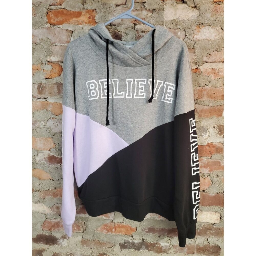 No Boundaries Gray Black Lavender 'Believe' Colorblock Hoodie